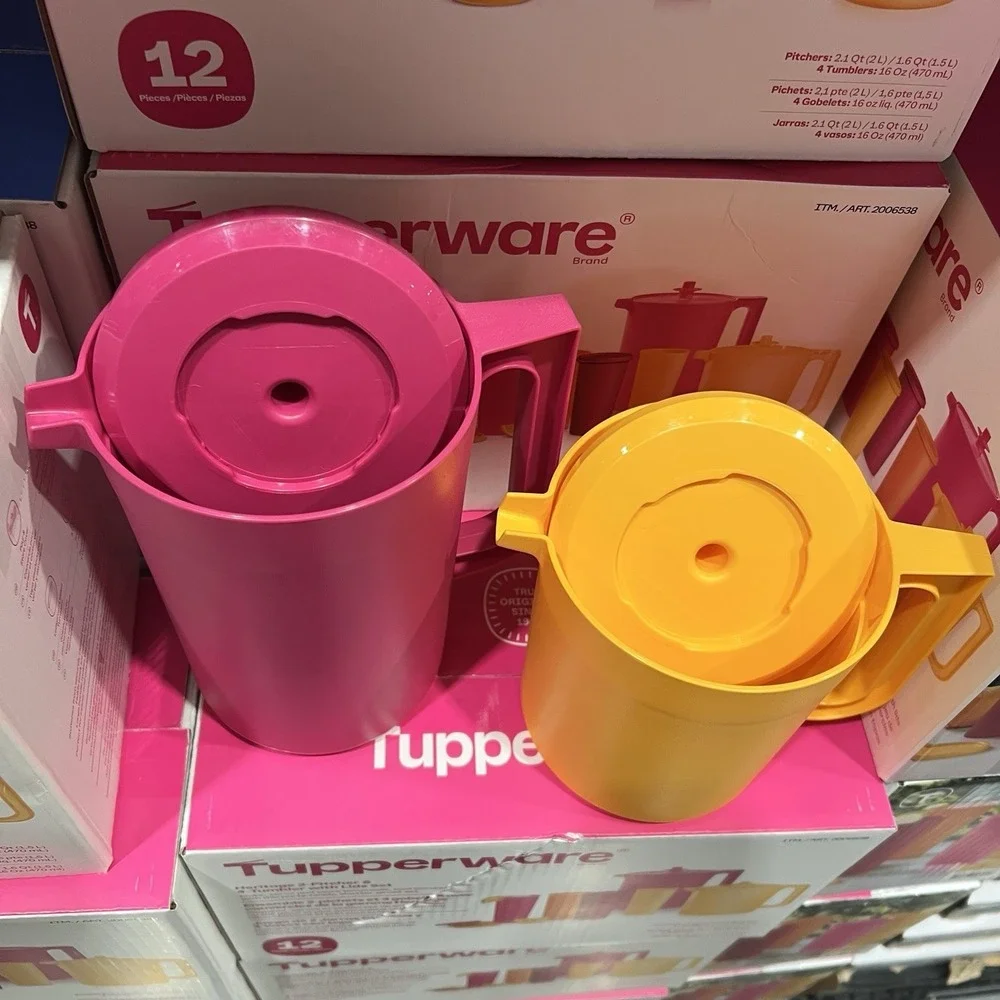 Tupperware Heritage 2‎ Pitcher 4 Tumbler Set With Lids Pink Orange New Sealed
